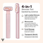 Glynnea Red Light LED Face Therapy Wand in Pink color, highlighting it as a 4-in-1 skin care tool - VAYOME.