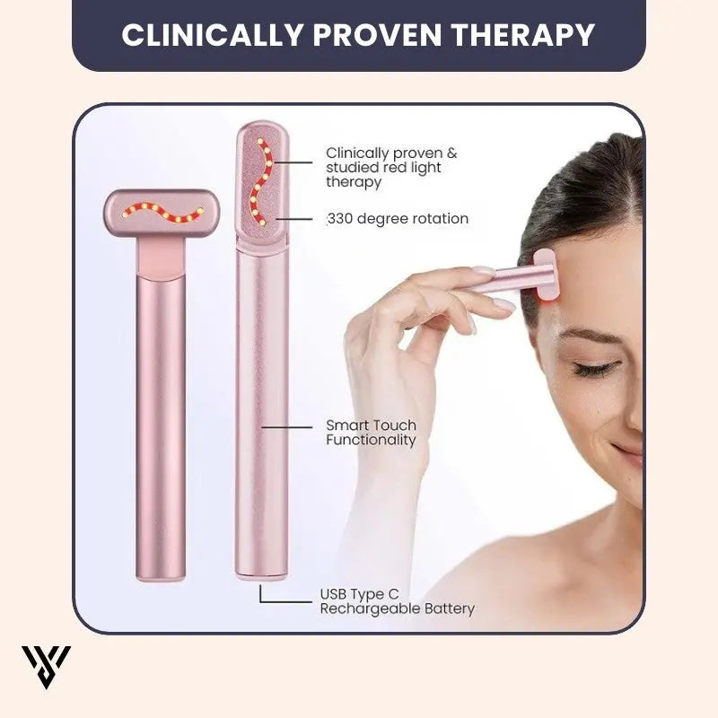 Glynnea Red Light LED Face Therapy Wand in Pink color, featuring clinically proven therapy - VAYOME.