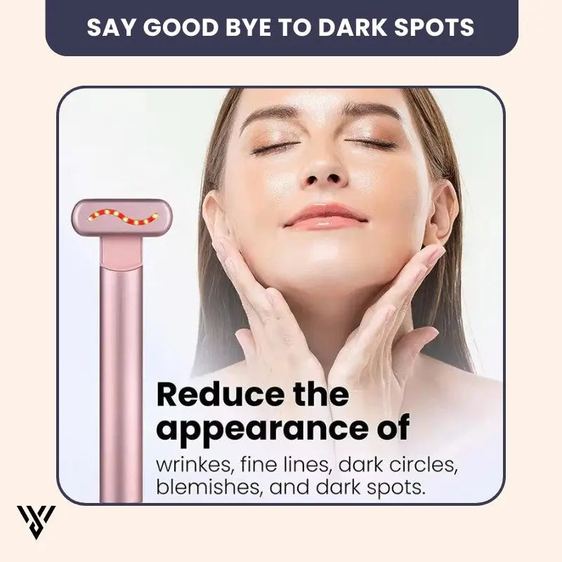 Glynnea Red Light LED Face Therapy Wand in Pink color, focusing on anti-aging by helping to say goodbye to wrinkles and dark spots - VAYOME.