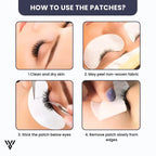 Hydrogel Eye Patch Pro in Gold color, which diminishes puffiness and under-eye bags, and includes instructions on how to use the patches - VAYOME.