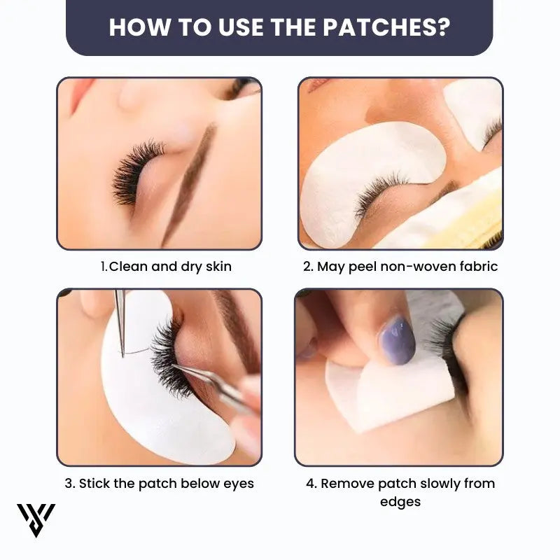Hydrogel Eye Patch Pro in Gold color, which diminishes puffiness and under-eye bags, and includes instructions on how to use the patches - VAYOME.