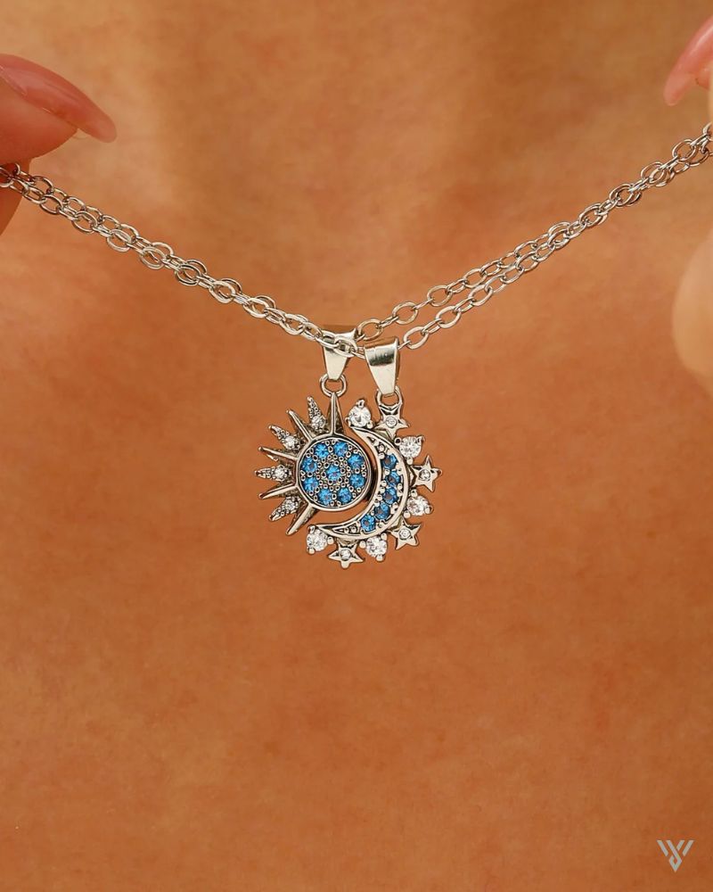 Interlink Celestial Duo Necklace - Magnetic Pendant Clavicle Chain Necklace for Couple Lovers - Vayome - White - Lifestyle Shot 1