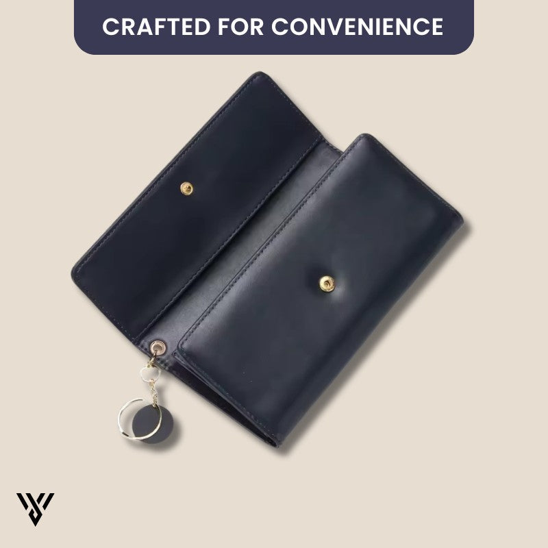LeisureTime Pendant Wallet in black, interior view showing crafted compartments for convenience and organization - VAYOME.