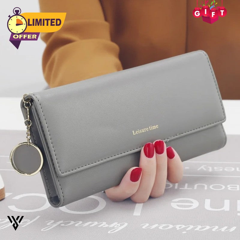 LeisureTime Pendant Wallet, stylish and multifunctional women's wallet in silver gray color - VAYOME.