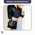 LuxeWax Leather Bucket Bag in black color, a women's fashion luxury handbag/shoulder bag, noted for being durable and water resistant - VAYOME