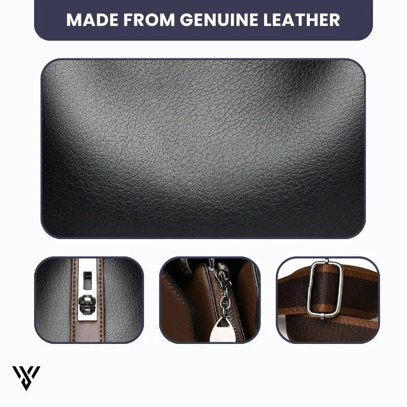 LuxeWax Leather Bucket Bag in black color, a women's fashion luxury handbag/shoulder bag, explicitly made from genuine leather - VAYOME