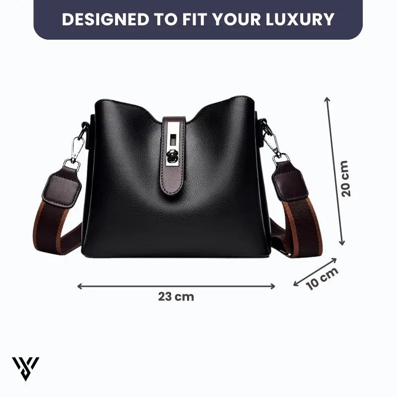 LuxeWax Leather Bucket Bag in black color, a women's fashion luxury handbag/shoulder bag, with dimensions: 23cm Length x 10cm Width x 20cm Height - VAYOME.
