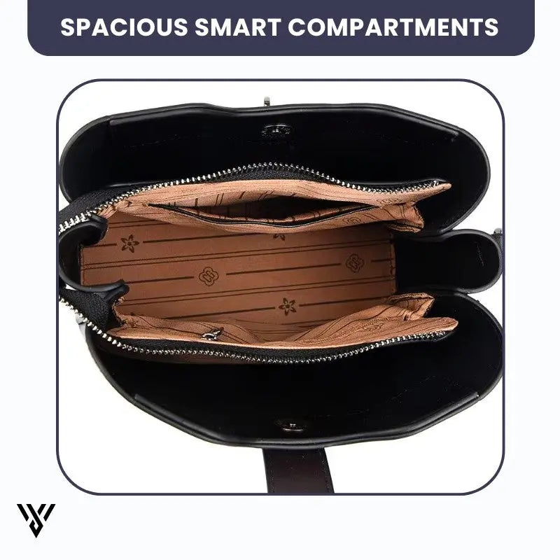 LuxeWax Leather Bucket Bag in black color, a women's fashion luxury handbag/shoulder bag, featuring spacious, smart compartments - VAYOME.