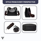 LuxeWax Leather Bucket Bag in black color, a women's fashion luxury handbag/shoulder bag, featuring style from every perspective - VAYOME.