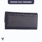 MiraMoire Premium Leather Wallet, elegant black, spacious design enduring quality and sophisticated finish - VAYOME.