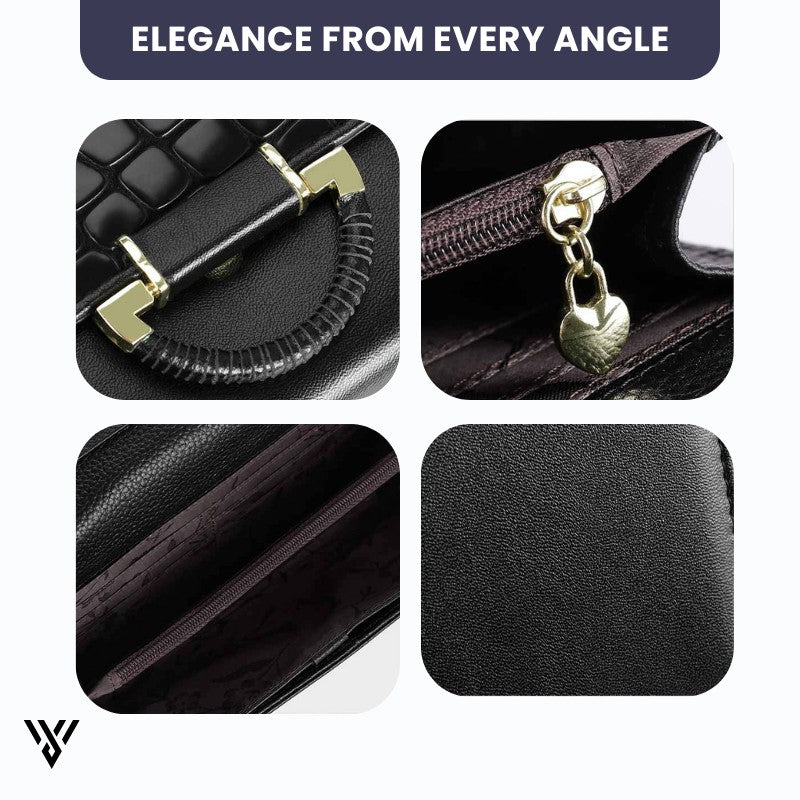 MiraMoire Premium Leather Wallet, elegant black, showcasing spacious design from every angle - VAYOME.