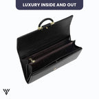 MiraMoire Premium Leather Wallet, elegant black, open interior showing spacious luxury and organization - VAYOME.