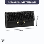 MiraMoire Premium Leather Wallet dimensions in black: 19cm length x 10cm width, elegant women's wallet - VAYOME.