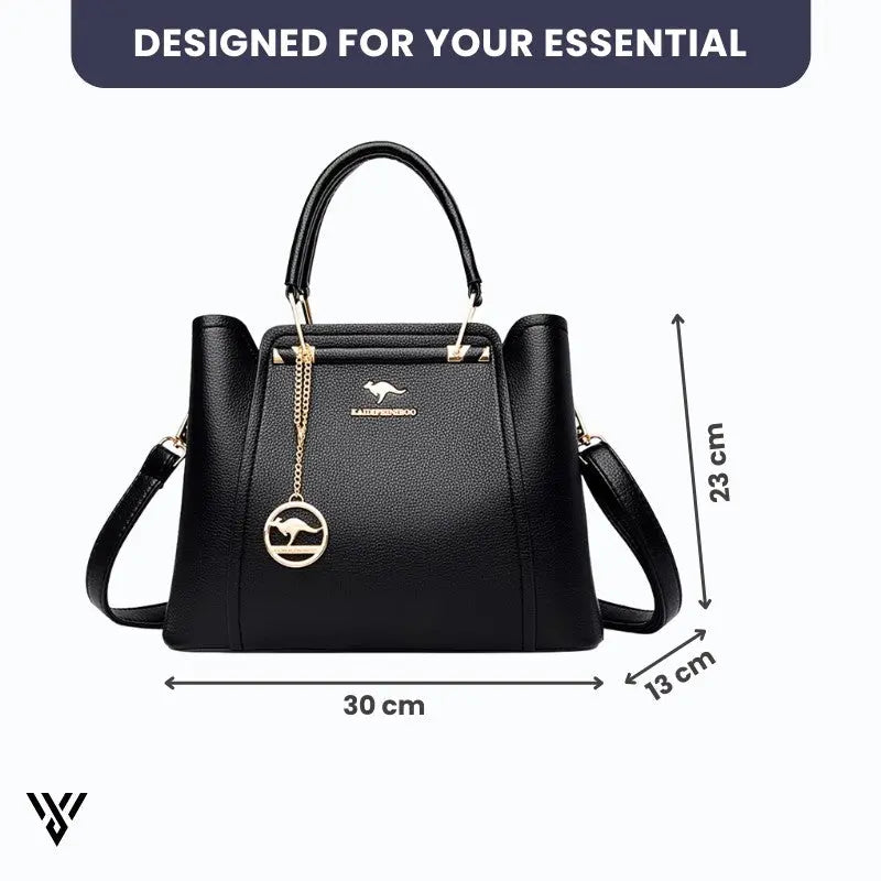 Premium 3-Layer Leather Crossbody Bag in BLACK color, dimensions (30cm in length, 23cm in height and 13cm in width) - VAYOME.