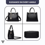 Premium 3-Layer Leather Crossbody Bag in BLACK color, a women's purse/fashion handbag, showcasing elegance in every angle - VAYOME.