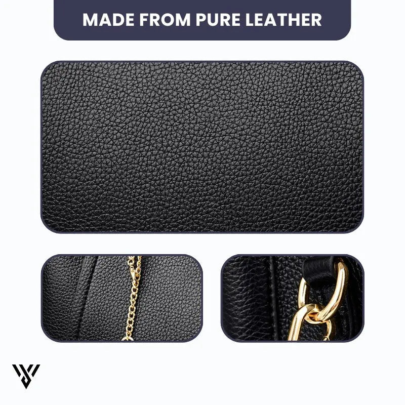 Premium 3-Layer Leather Crossbody Bag in BLACK color, a women's purse/fashion handbag, explicitly stated as made from pure leather - VAYOME.