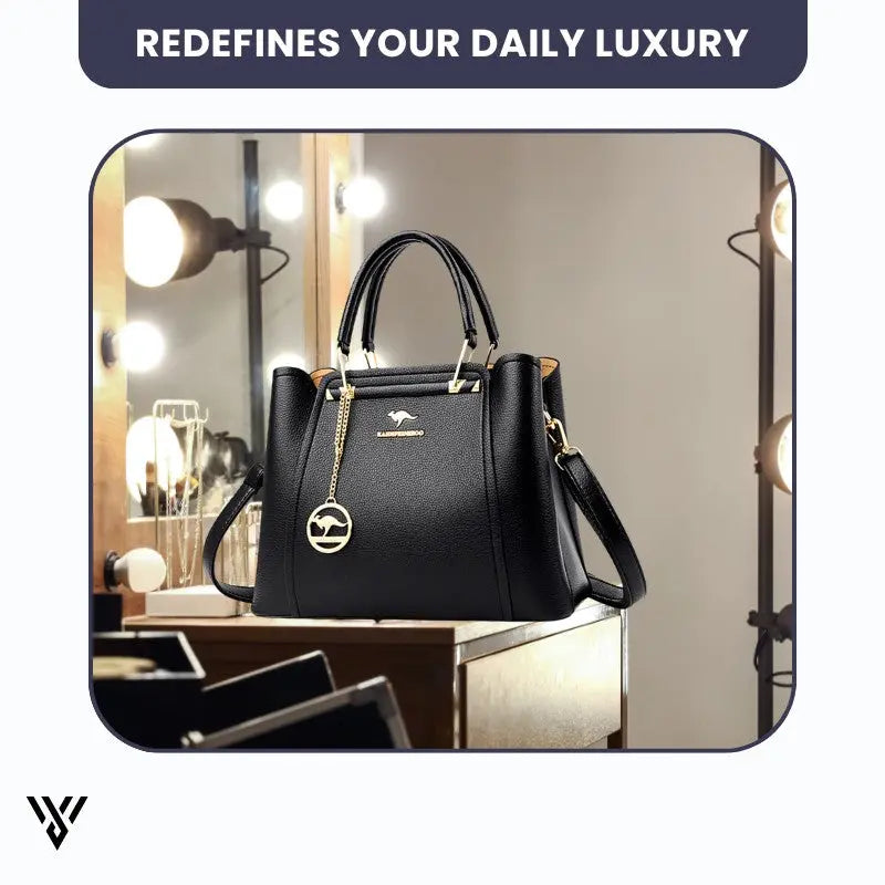 Premium 3-Layer Leather Crossbody Bag in BLACK color, a women's purse/fashion handbag, which redefines your daily luxury - VAYOME.