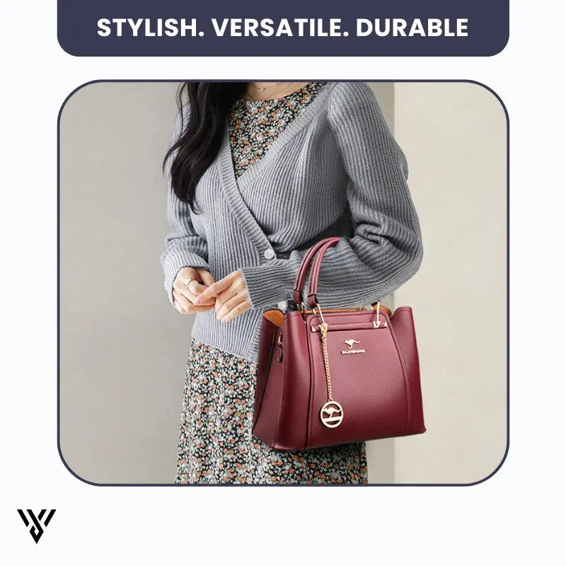 Premium 3-Layer Leather Crossbody Bag in BLACK color, a women's purse/fashion handbag, described as stylish, versatile, and durable - VAYOME.