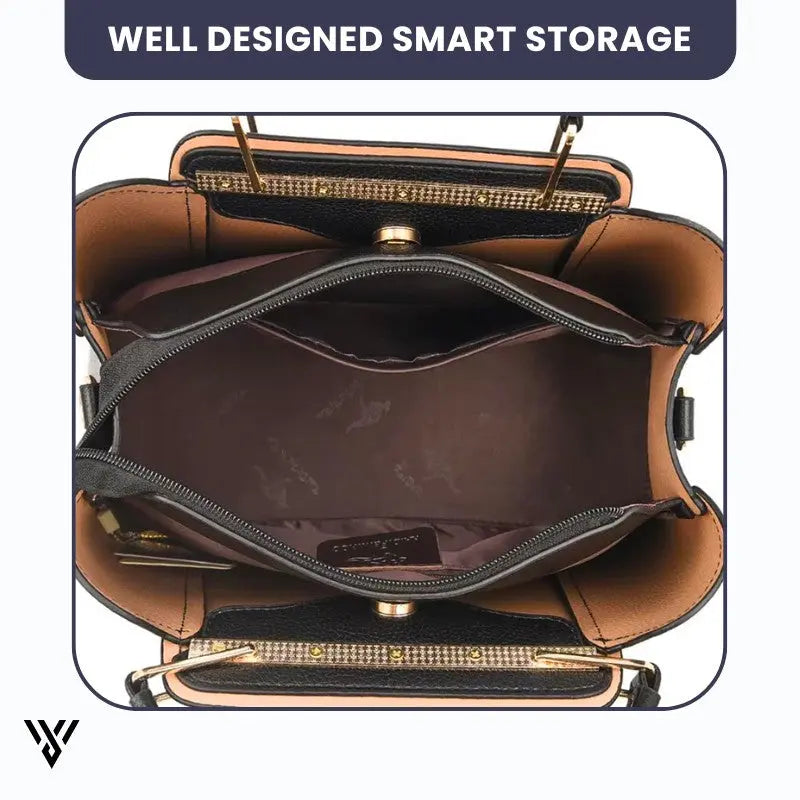 Premium 3-Layer Leather Crossbody Bag in BLACK color, a women's purse/fashion handbag, featuring well-designed smart storage - VAYOME.