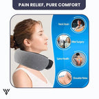Premium Travel Neck Pillow in gray color (tap style), an U-shape memory foam neck pillow for the neck, promising pain relief and pure comfort - VAYOME.