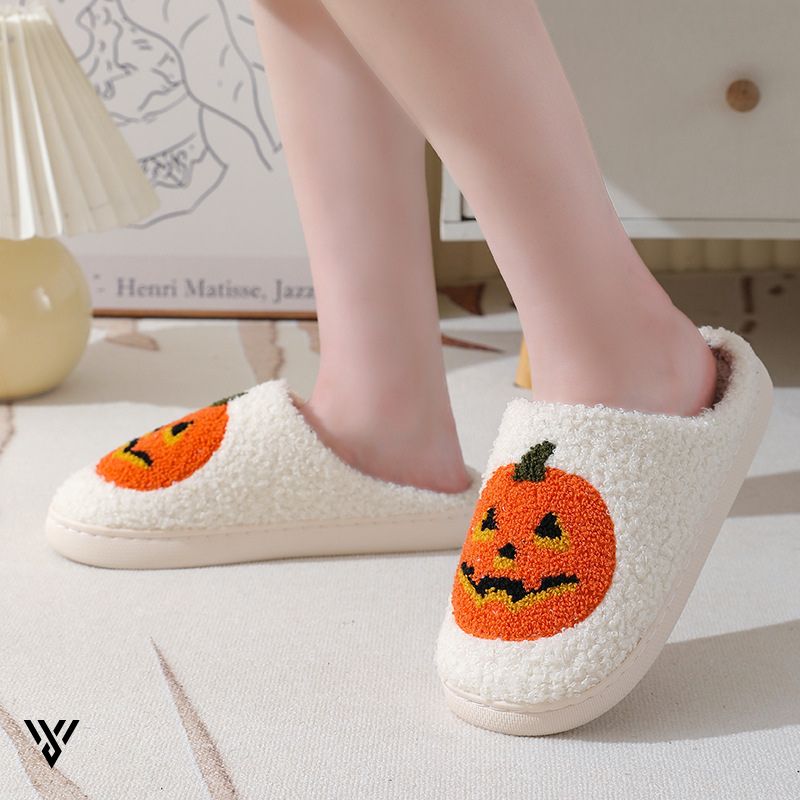 Pumpkin Plush: Comfy Suede Upper House Halloween Slippers
