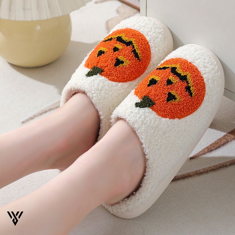 Pumpkin Plush: Comfy Suede Upper House Halloween Slippers