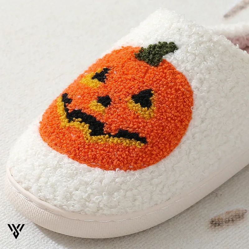Pumpkin Plush: Comfy Suede Upper House Halloween Slippers