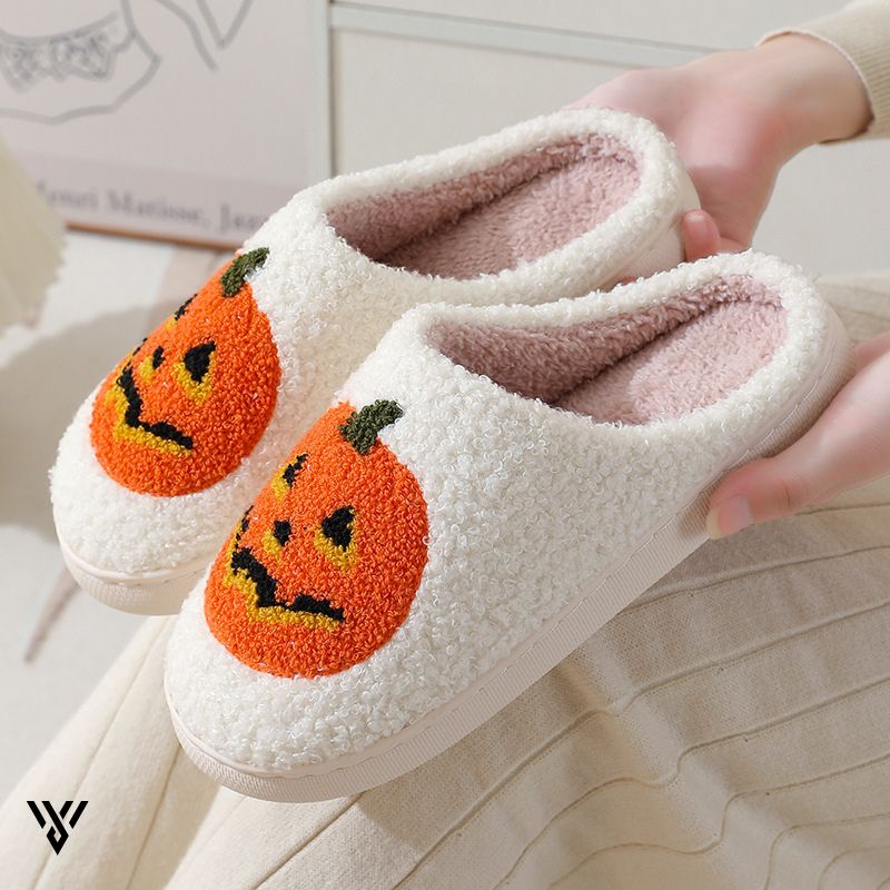 Pumpkin Plush: Comfy Suede Upper House Halloween Slippers