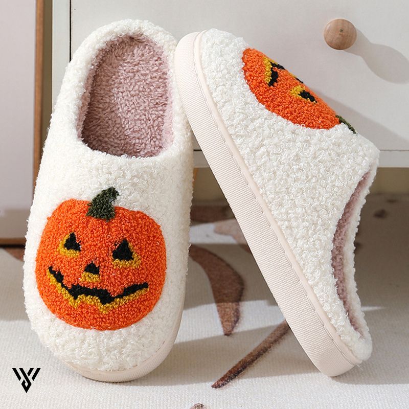 Pumpkin Plush: Comfy Suede Upper House Halloween Slippers