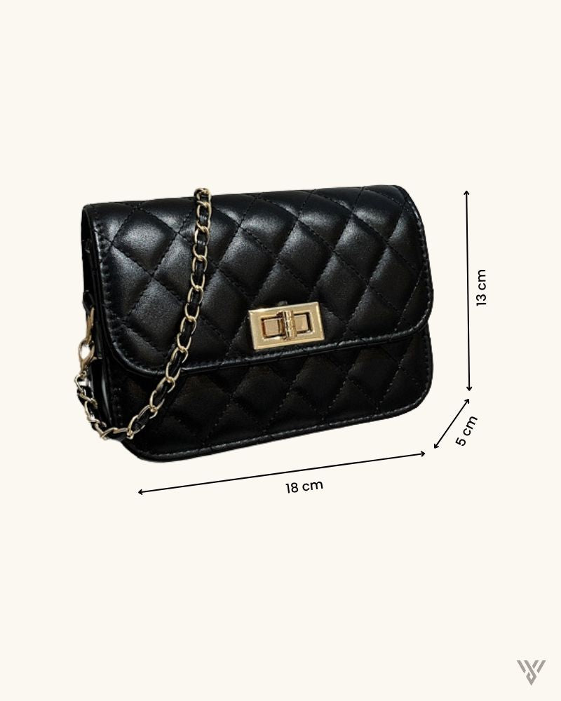 Retro Chic Messenger in Black Color - Women Shoulder Bag - Diamond Chain - Vayome - Dimensions - 18cm(L) x 5cm(W) x 13cm(H)