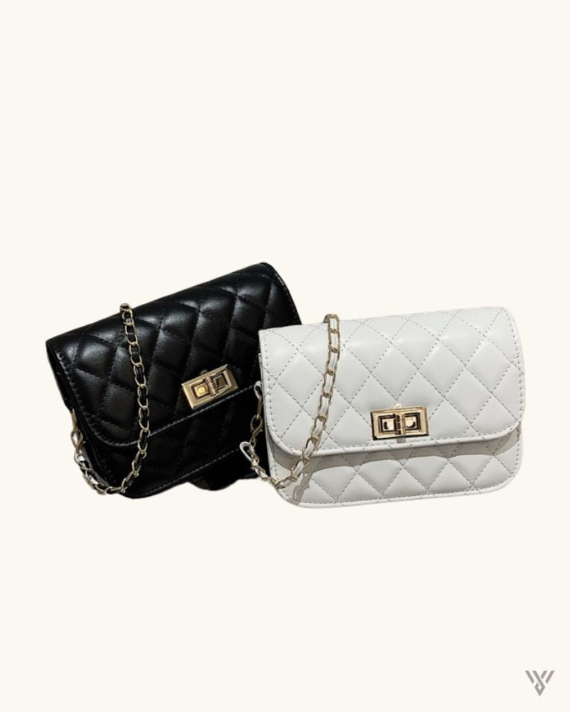 Retro Chic Messenger Collection in Black & White Colors - Women Shoulder Bag - Diamond Chain - Vayome - Single