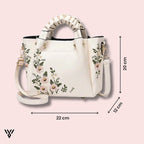Roselia Blossom Tote white floral braided faux leather handbag elegant women’s shoulder bag with 22cm x 12cm x 20cm dimensions from Vayome Store