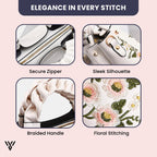 Roselia Blossom Tote white floral braided faux leather handbag elegant women’s shoulder bag showcasing fine stitching details from Vayome Store