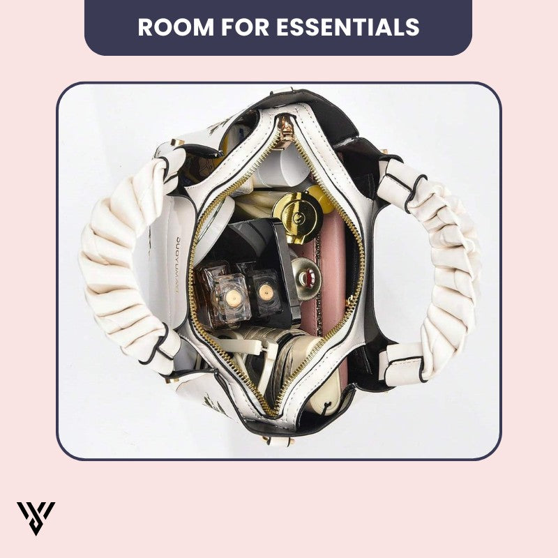 Roselia Blossom Tote white floral braided faux leather handbag elegant women’s shoulder bag with spacious interior for essentials from Vayome Store