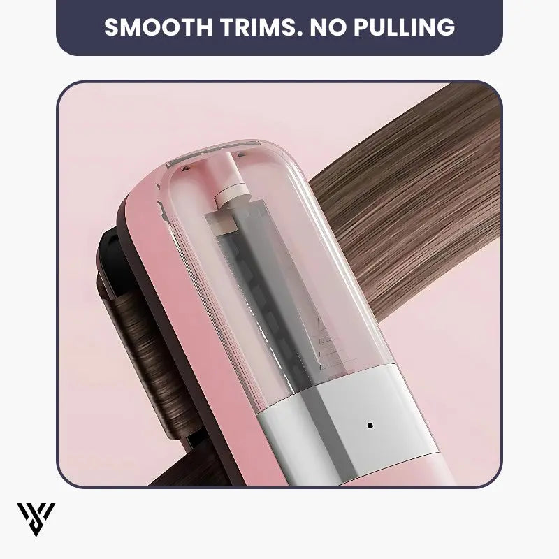 Split-End Precision Trimmer Pro in Pink Color, designed to trim split ends without cutting length, featuring no pulling, smooth trims, just perfection - VAYOME.