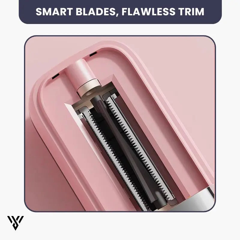 Split-End Precision Trimmer Pro in Pink Color, designed to trim split ends without cutting length, featuring smart blades for a flawless trim - VAYOME.