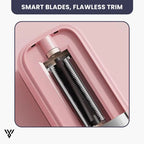 Split-End Precision Trimmer Pro in Pink Color, designed to trim split ends without cutting length, featuring smart blades for a flawless trim - VAYOME.