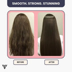 Split-End Precision Trimmer Pro in Pink Color, designed to trim split ends without cutting length, featuring a before/after image illustrating smooth, strong, stunning hair results - VAYOME.