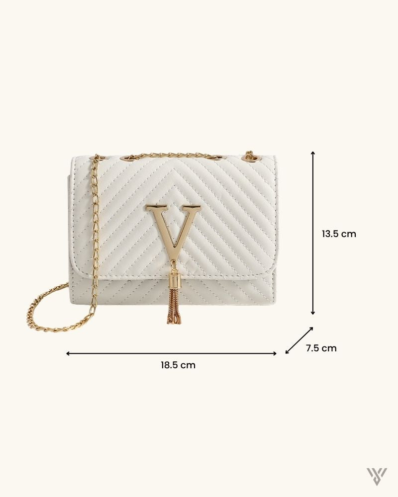 The Verona Tassel Crossbody in White - Women Fashion Luxury Chain Shoulder Bag - Vayome Store - Dimensions - 18.5cm(L) x 7.5cm(W) x 13.5cm(H)