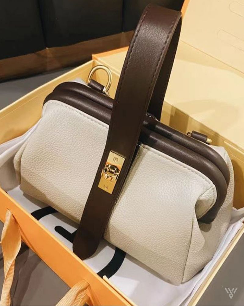 Top Grain Trapeze in Gray (Khaki) Color - Genuine Leather, Structured Crossbody Bag for Women - Vayome Store - Single