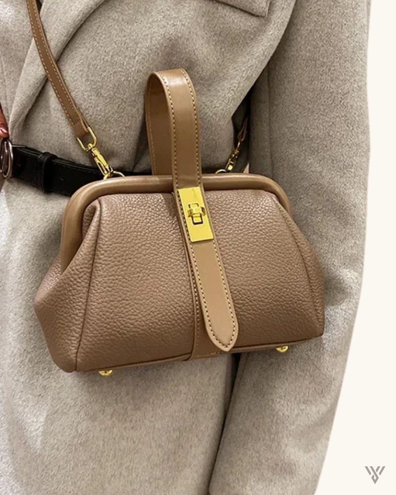 Top Grain Trapeze in Gray Color - Genuine Leather, Structured Crossbody Bag for Women - Vayome Store - Lifestyle Shot