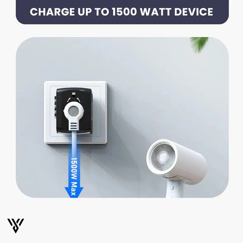 Universal Adapter Pro in Blue Color, one adapter for every destination, capable of charging devices up to 1500 watts - VAYOME.