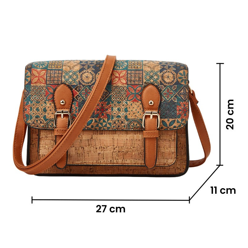UrbanLeaf Crossbody Bag dimensions in green flower color: 27cm length x 20cm height x 11cm width, with elegant floral print and large capacity - VAYOME.
