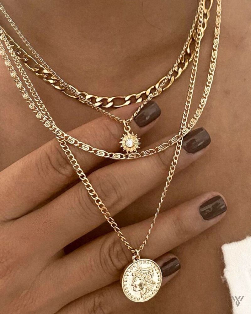 Urban Link Layer - Layered Coin Stack Necklace - Vayome - Gold - Lifestyle Shot