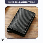 VaultEdge RFID Wallet, carbon fiber black, slim anti-theft design, sleek and durable finish - VAYOME.