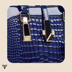 Velmira Luxe Tote in navy blue, zoomed view of the elegant handle and high-quality leather texture - VAYOME.