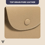 Versatile Contrast Leather Lock Bag in Beige, close-up view of the top-grain leather material - VAYOME.