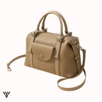 Versatile Contrast Leather Lock Bag for women, a trendy, stylish, and luxurious shoulder/handbag in Beige color - VAYOME.