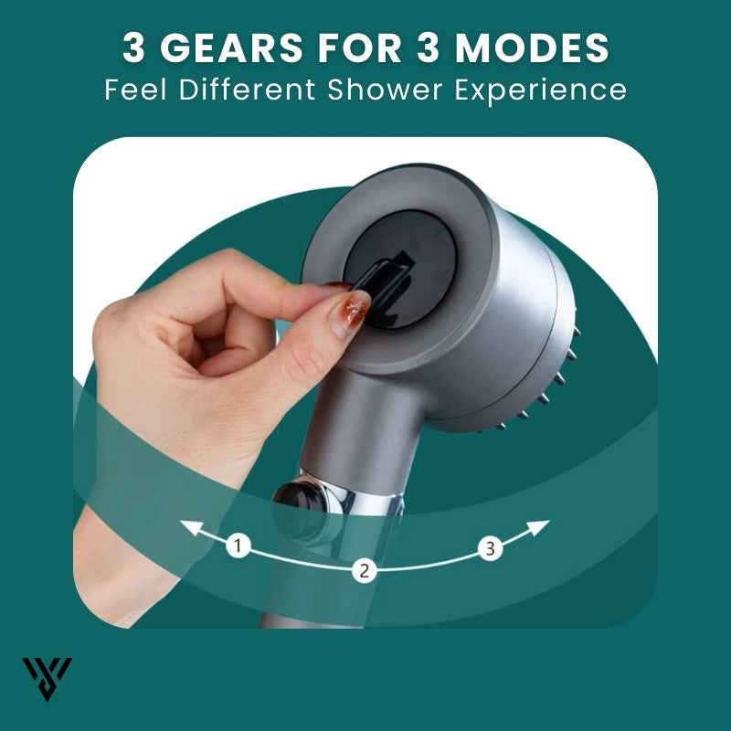 VortiFlow Shower Head, high-pressure water purification, featuring a 3 gear setting for 3 modes to deliver a different shower experience - VAYOME.
